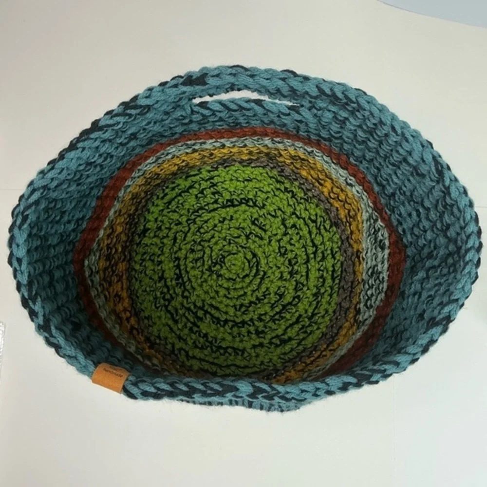 Handcrafted Multicolor Crochet Scrap Woven Tote Bag Basket Storage Handmade Knit